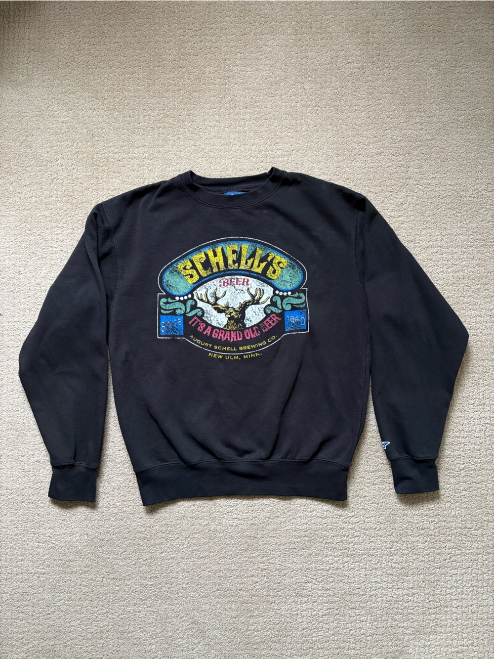 Schell’s Beer Brewing Company Blue 84 Men’s Sz S Loose Fit Black Sweatshirt